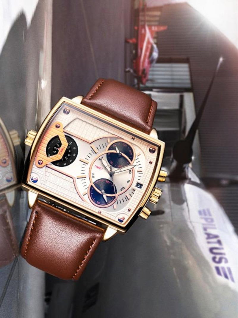 Men'S Business Fashion Rectangle Dial Quartz Watch, Fashion Watch for Party, Daily Clothing Decor, Trendy All-Match & Exquisite Watch for Birthday Gift with Box