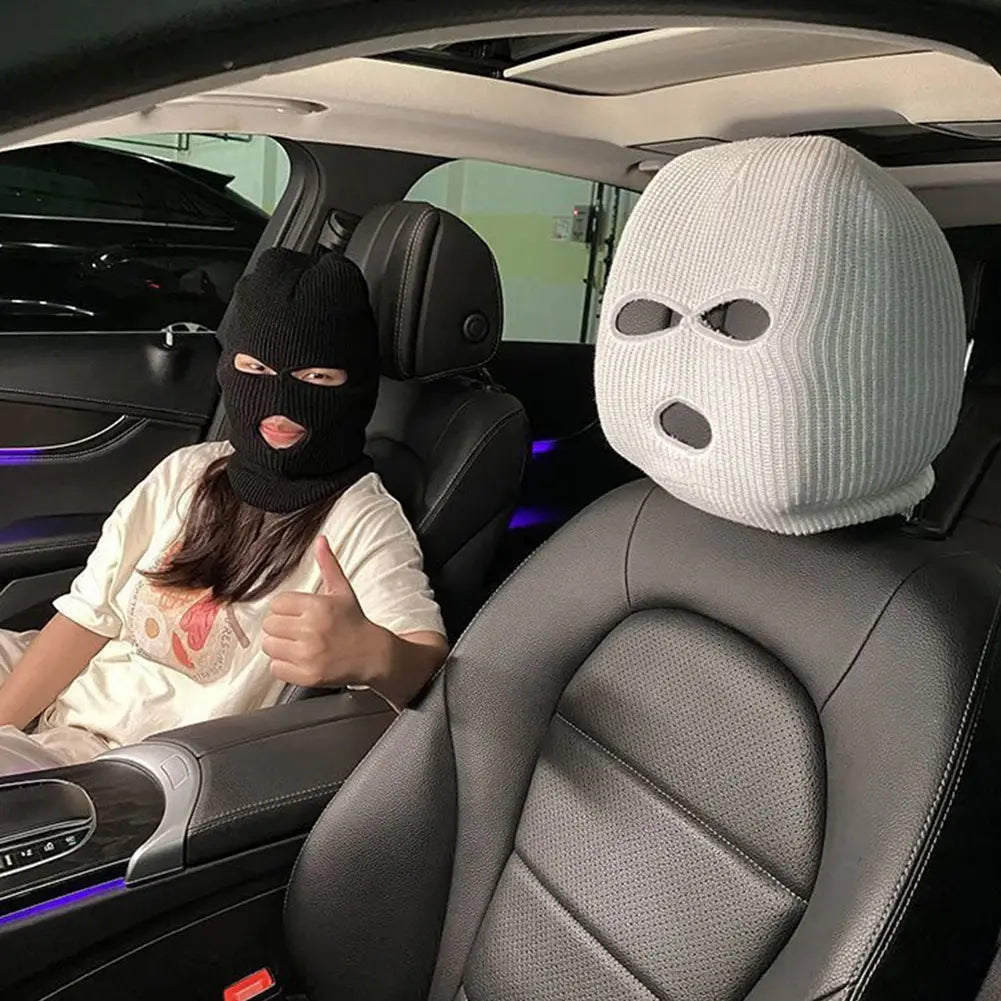 Universal Car Seat Headrest Cover – 3-Hole Balaclava Style Funny Decoration