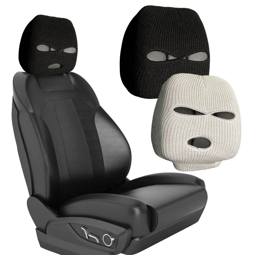 Universal Car Seat Headrest Cover – 3-Hole Balaclava Style Funny Decoration