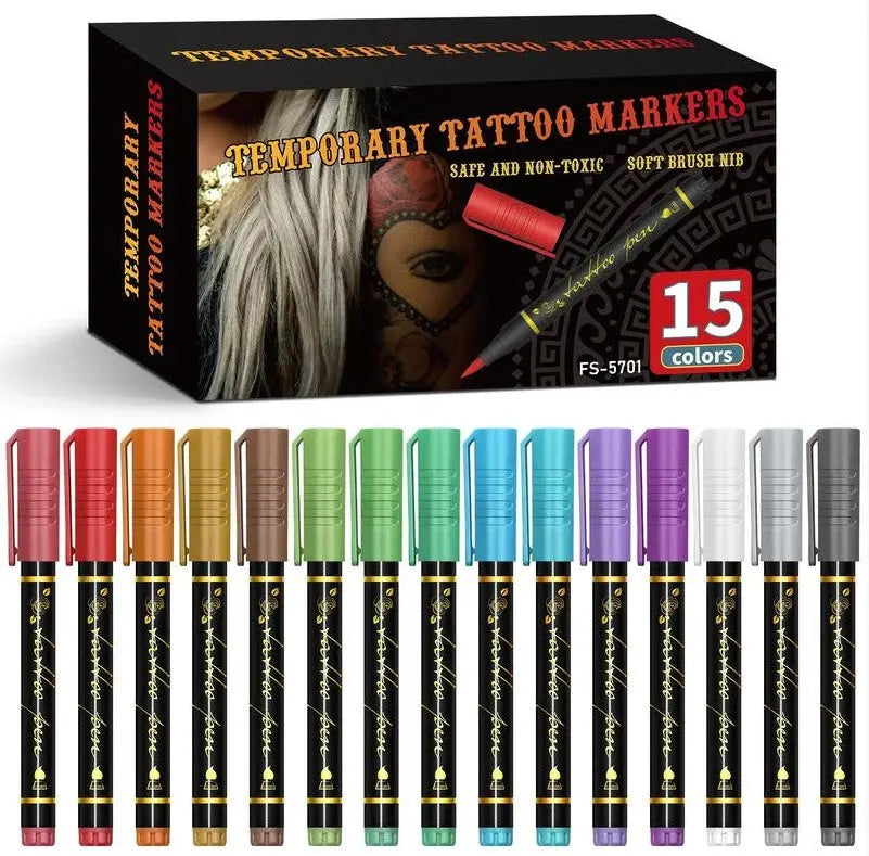 Temporary Tattoo Markers – 10/15 Color Skin-Safe Tattoo Pens