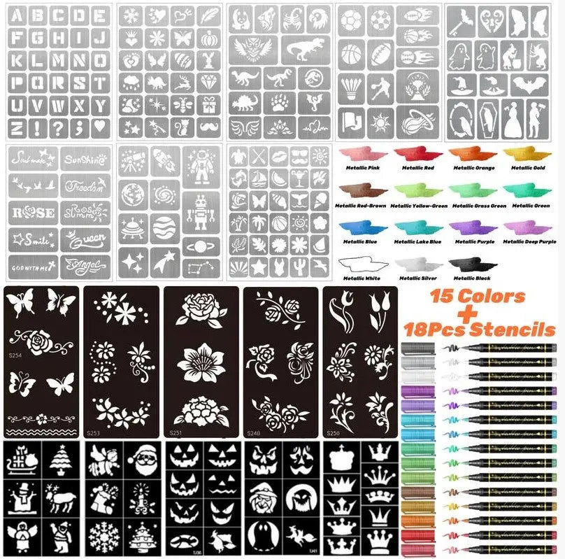 Temporary Tattoo Markers – 10/15 Color Skin-Safe Tattoo Pens