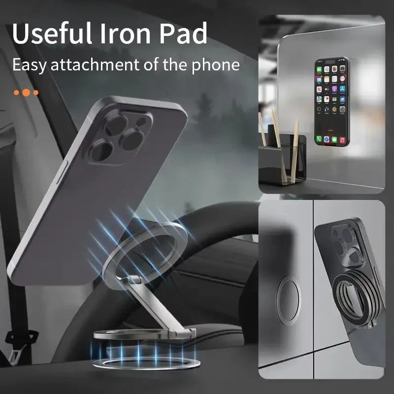 Foldable Magnetic Phone Holder – Double-Sided Stand for Car & Gym