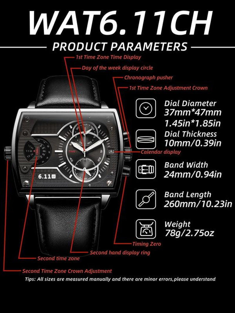 Men'S Business Fashion Rectangle Dial Quartz Watch, Fashion Watch for Party, Daily Clothing Decor, Trendy All-Match & Exquisite Watch for Birthday Gift with Box