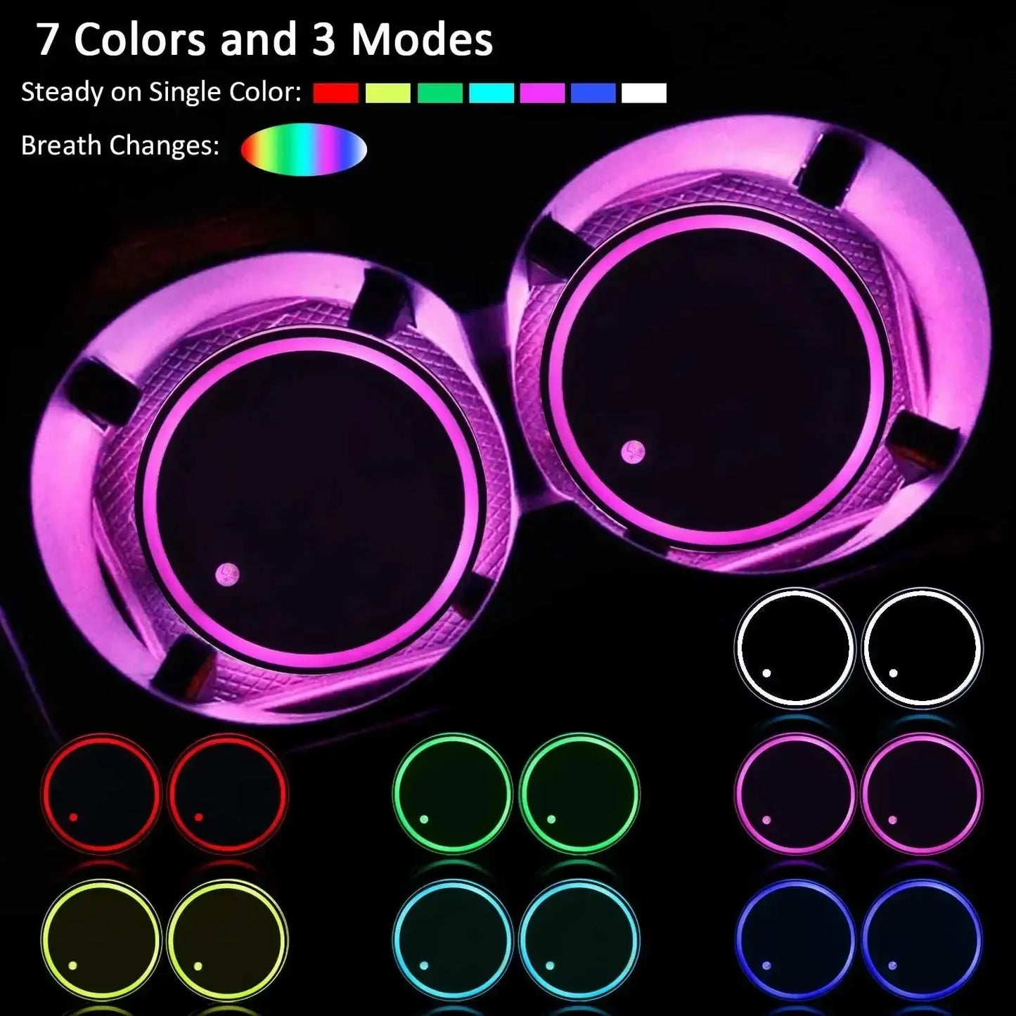 LED Car Cup Holder Lights – 7-Color Interior Atmosphere Coasters