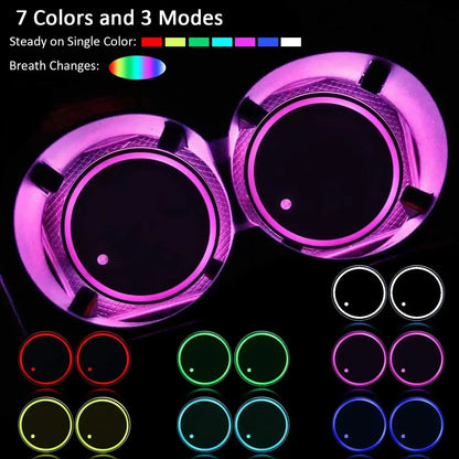 LED Car Cup Holder Lights – 7-Color Interior Atmosphere Coasters