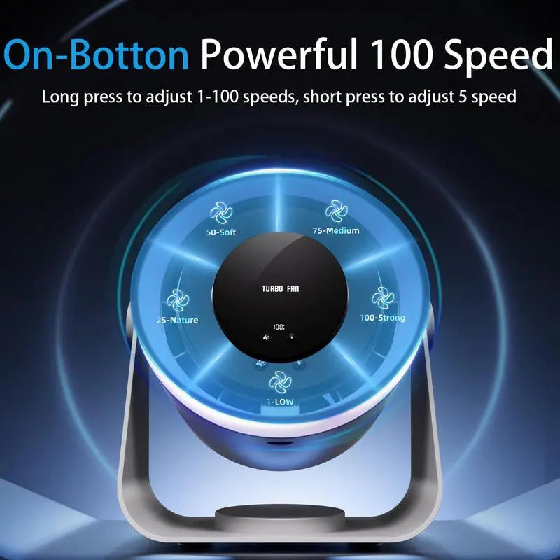 Portable Rechargeable Desk Fan – Turbo Airflow with Digital Display