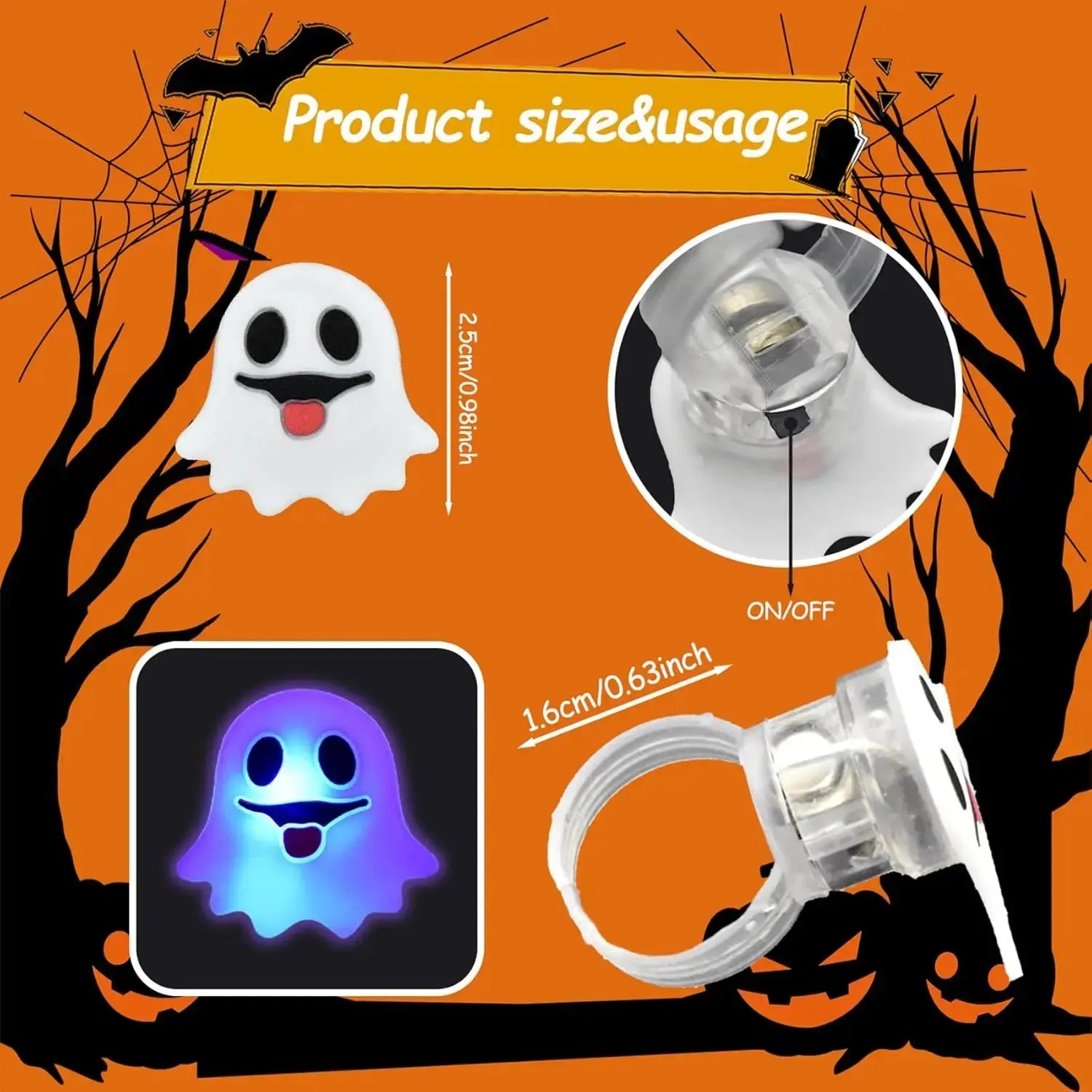 "20/50pcs Halloween LED Rings – Spooky glowing fun for kids’ parties & trick-or-treat!"
