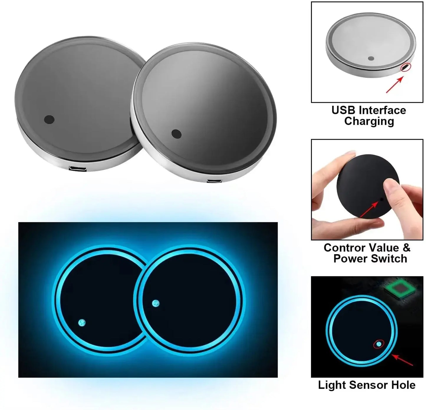 LED Car Cup Holder Lights – 7-Color Interior Atmosphere Coasters