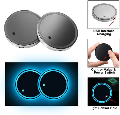 LED Car Cup Holder Lights – 7-Color Interior Atmosphere Coasters