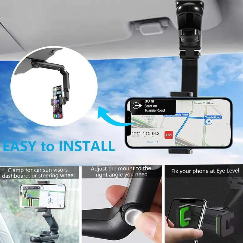 1080° Rotating Car Phone Holder – Multi-Function Sun Visor Mount