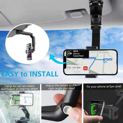 1080° Rotating Car Phone Holder – Multi-Function Sun Visor Mount