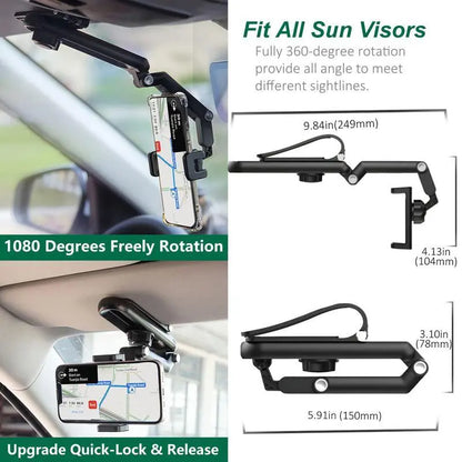 1080° Rotating Car Phone Holder – Multi-Function Sun Visor Mount
