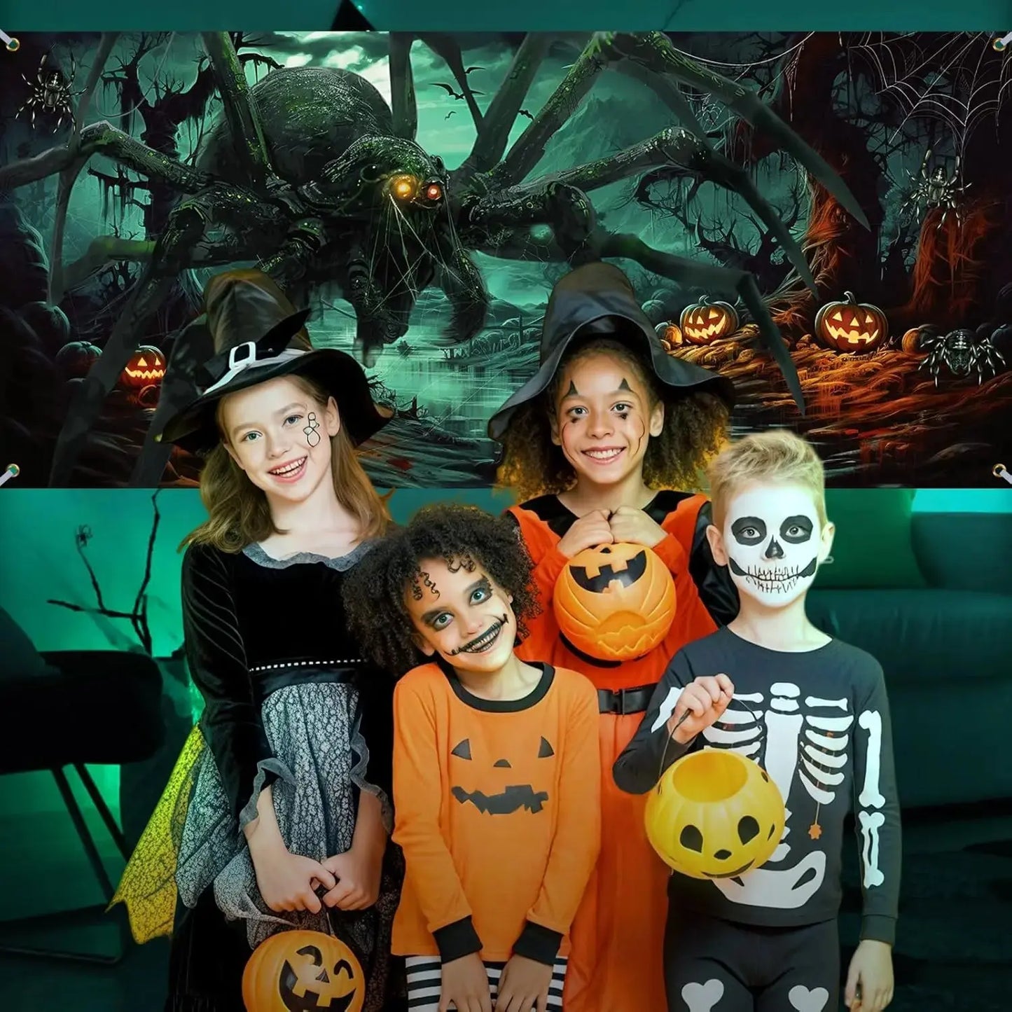 Large Halloween Garage Door Decoration – Horror Spider, Pumpkin & Bat Banner for Spooky Parties & Outdoor Display