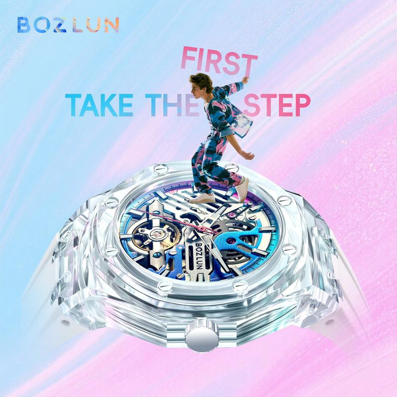 BOZLUN Mens Watch Skeleton Luxury Mechanical Luminous Waterproof Self-Winding Wrist Watch 0188 Watches of Tiktok