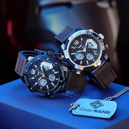 【Fallfreshness】Feice Fashion Men'S Watch Large Dial Waterproof Luminous Watch Fashion High-End Multifunctional Sports Dual Time Zone Watch Gift Set