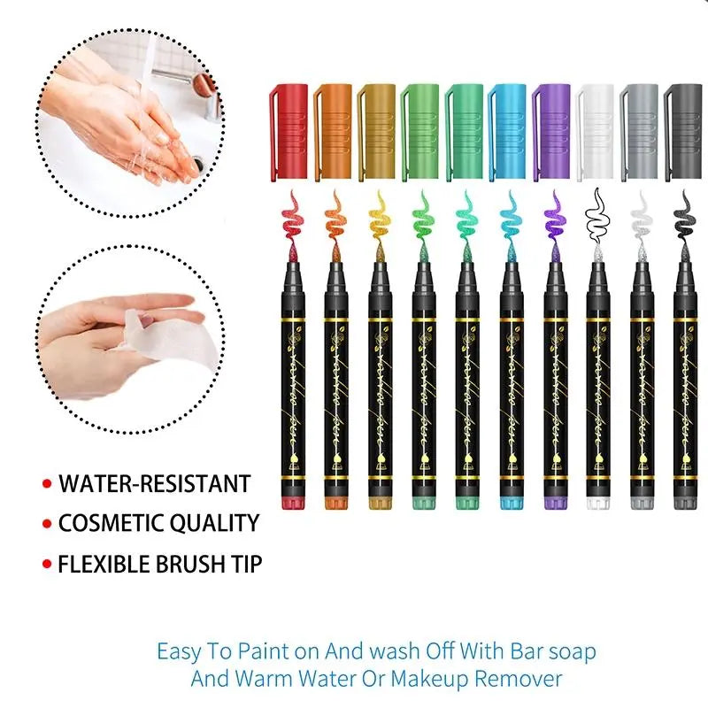Temporary Tattoo Markers – 10/15 Color Skin-Safe Tattoo Pens