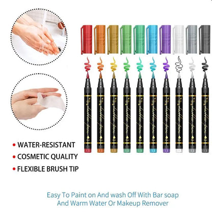Temporary Tattoo Markers – 10/15 Color Skin-Safe Tattoo Pens
