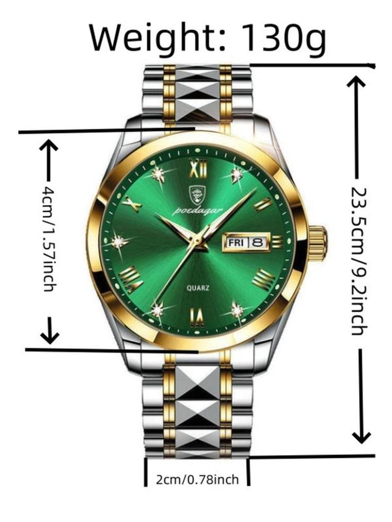 Men'S Business Fashion Rhinestone Decorated Analog-Digital Quartz Watch, Fashion Modern Watch for Party Decor, Trendy Exquisite Watch for Birthday Gift without Box