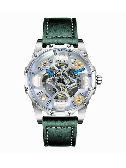 Men'S Business Fashion Hollow Out Design Mechanical Watch, Fashion round Dial Watch, Trendy Watch for Daily Life with Box