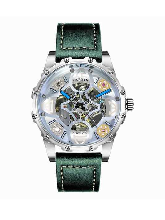 Men'S Business Fashion Hollow Out Design Mechanical Watch, Fashion round Dial Watch, Trendy Watch for Daily Life with Box