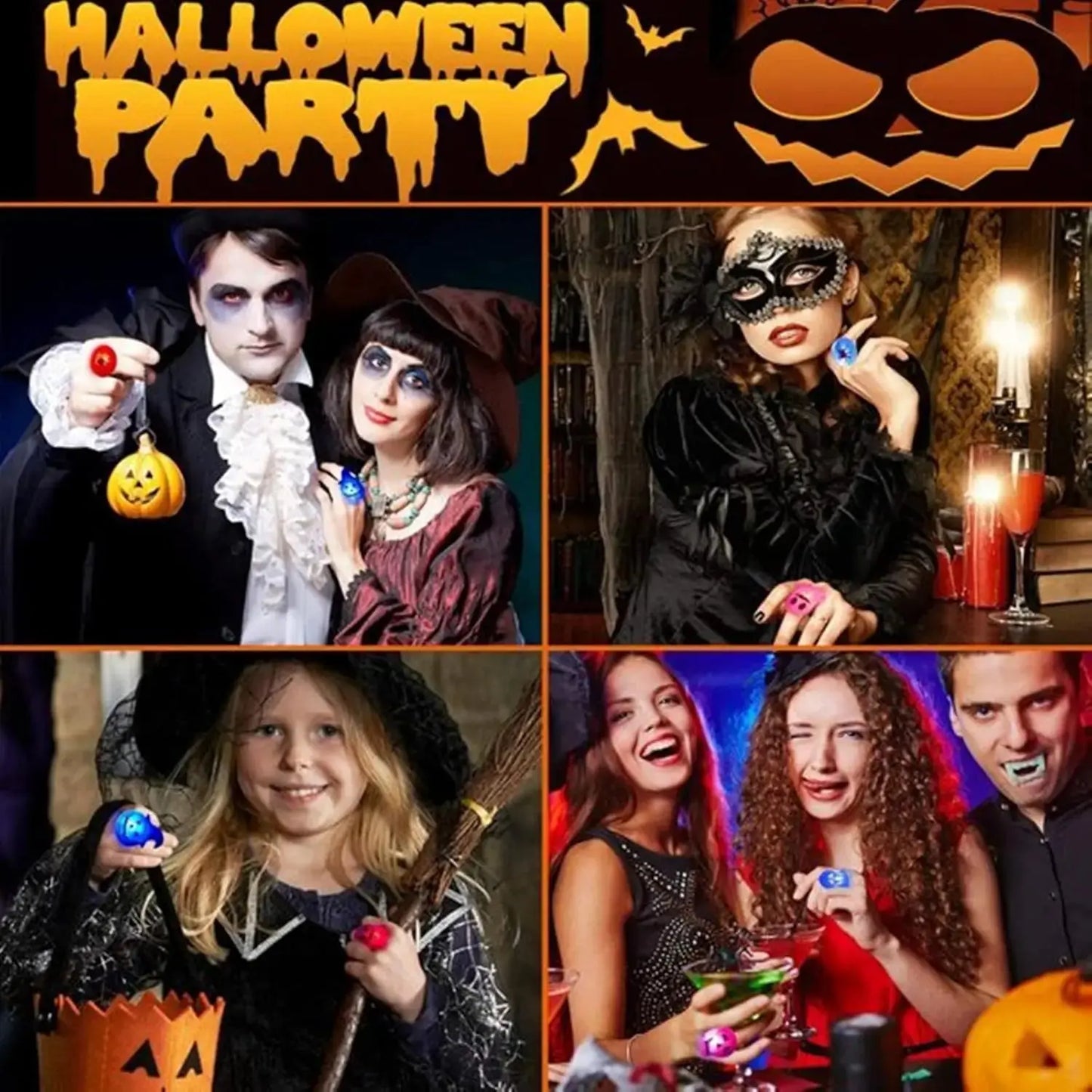 "20/50pcs Halloween LED Rings – Spooky glowing fun for kids’ parties & trick-or-treat!"