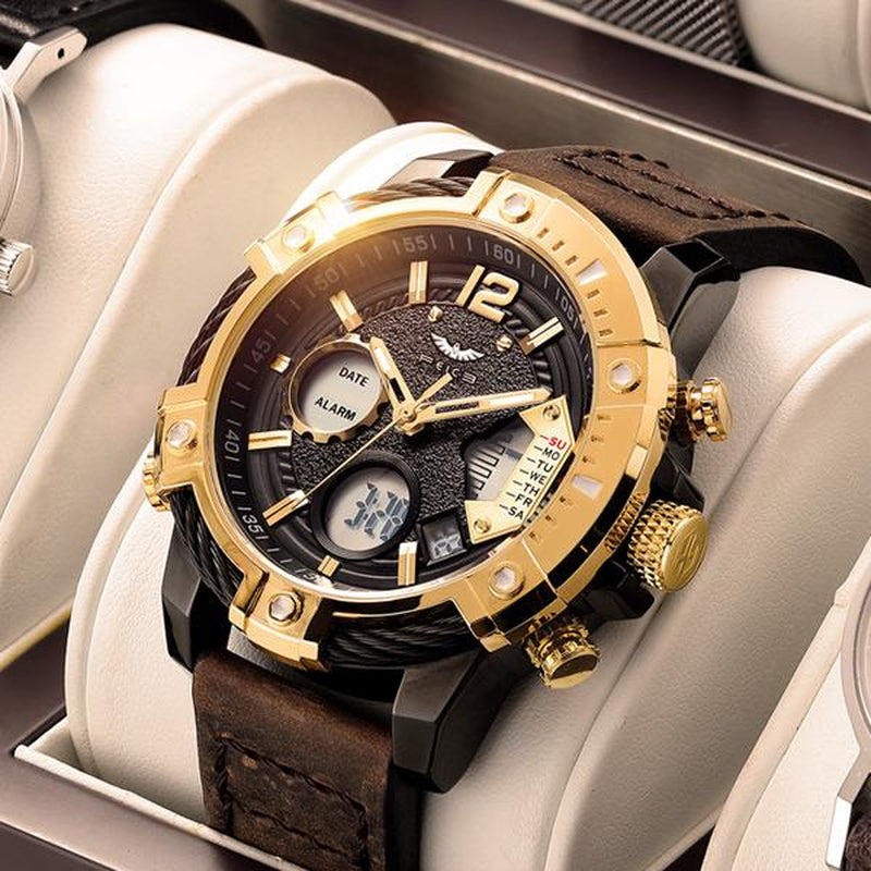 【Fallfreshness】Feice Fashion Men'S Watch Large Dial Waterproof Luminous Watch Fashion High-End Multifunctional Sports Dual Time Zone Watch Gift Set
