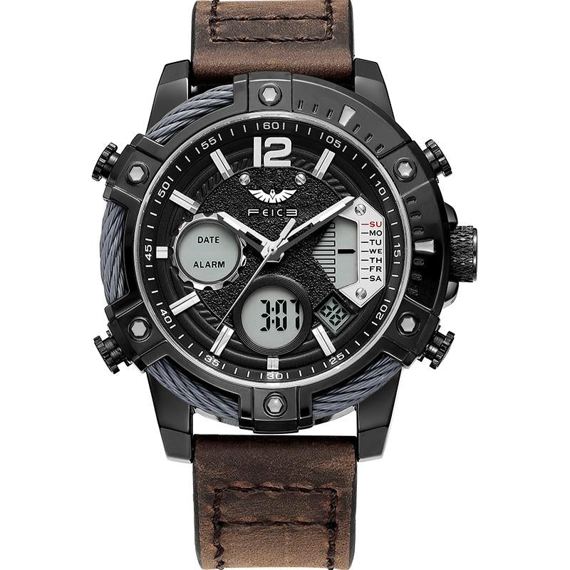 【Fallfreshness】Feice Fashion Men'S Watch Large Dial Waterproof Luminous Watch Fashion High-End Multifunctional Sports Dual Time Zone Watch Gift Set