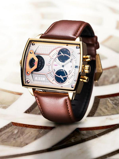 Men'S Business Fashion Rectangle Dial Quartz Watch, Fashion Watch for Party, Daily Clothing Decor, Trendy All-Match & Exquisite Watch for Birthday Gift with Box