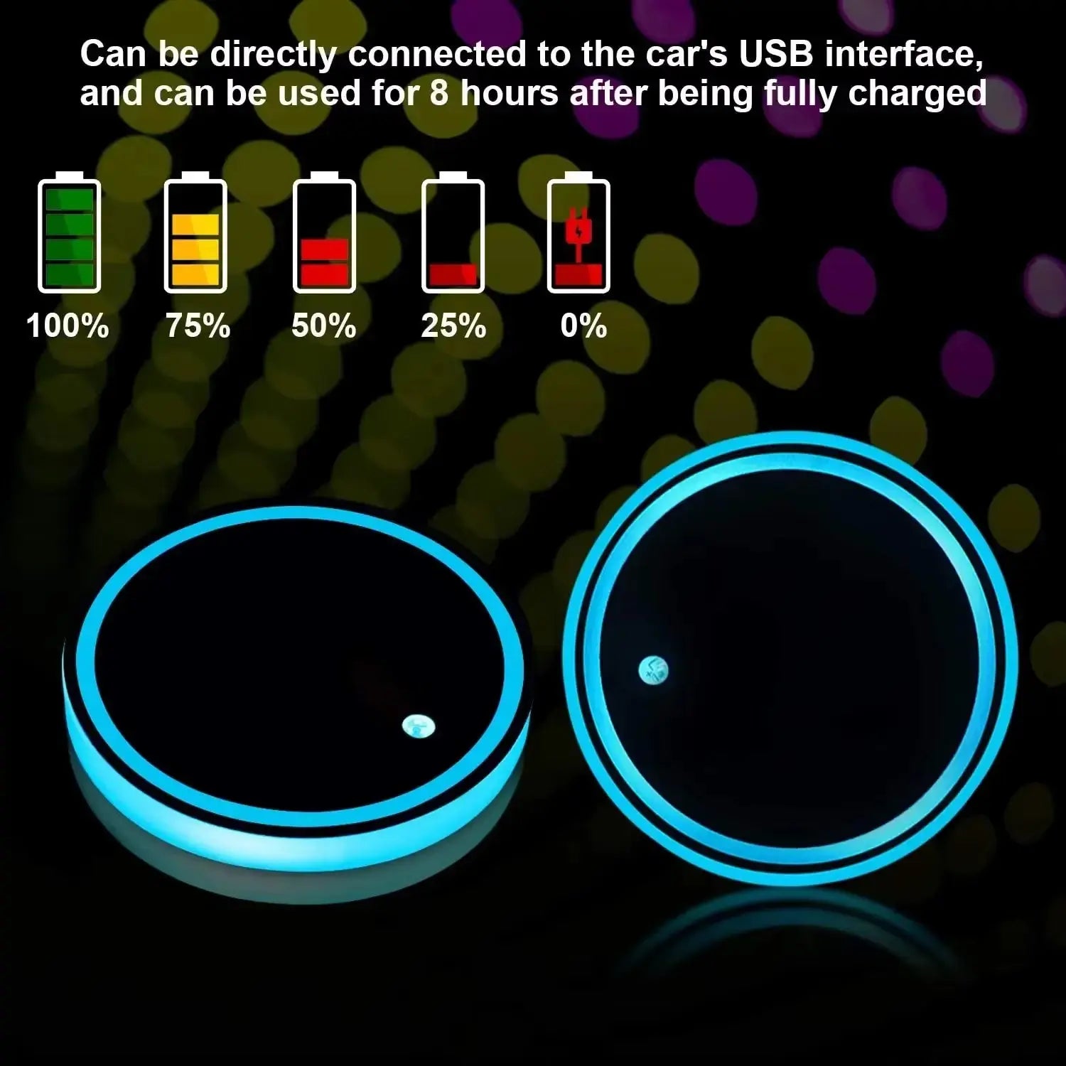 LED Car Cup Holder Lights – 7-Color Interior Atmosphere Coasters