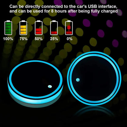 LED Car Cup Holder Lights – 7-Color Interior Atmosphere Coasters