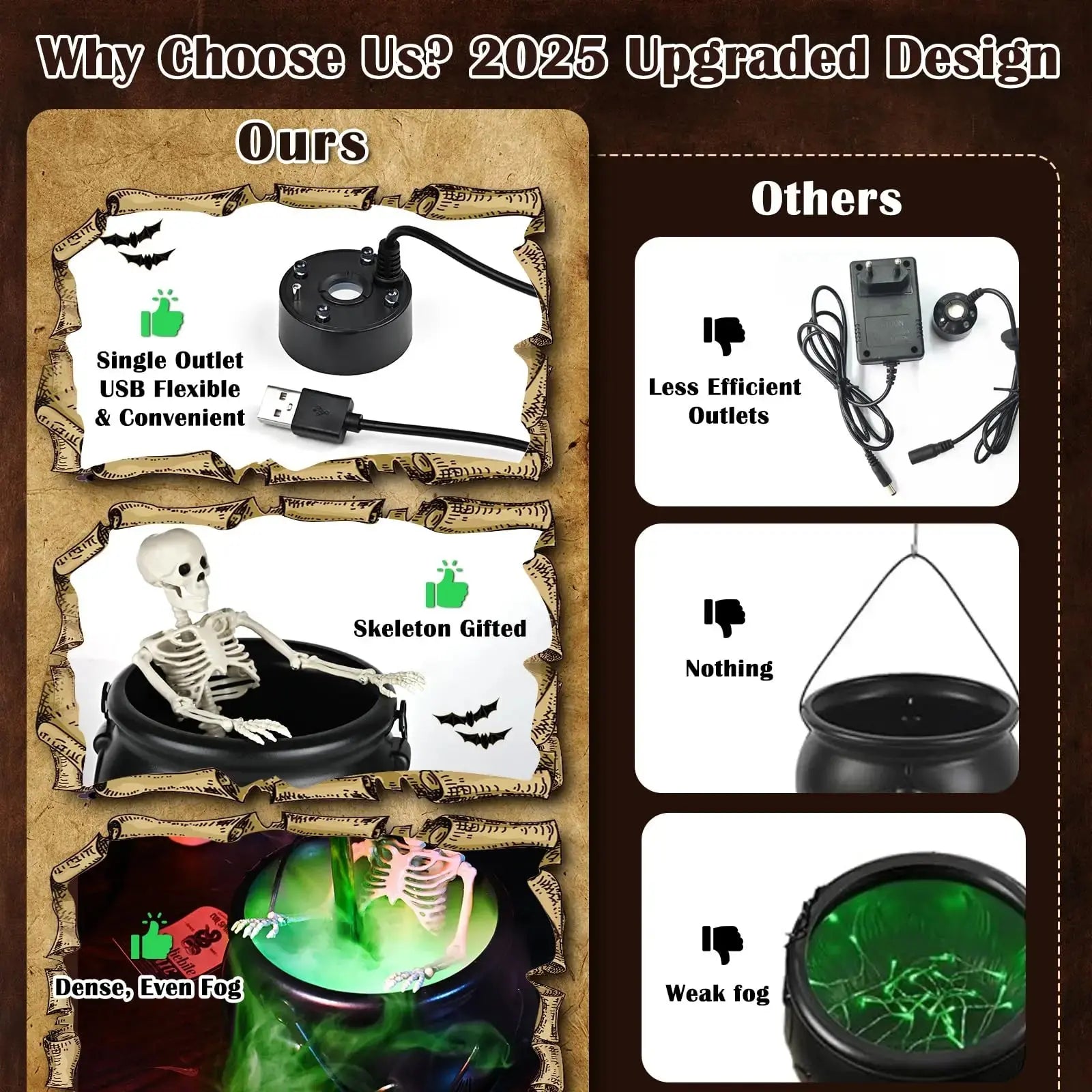 Foggy LED Witch Cauldron, Spooky skeleton décor– Perfect creepy decor for Halloween parties .