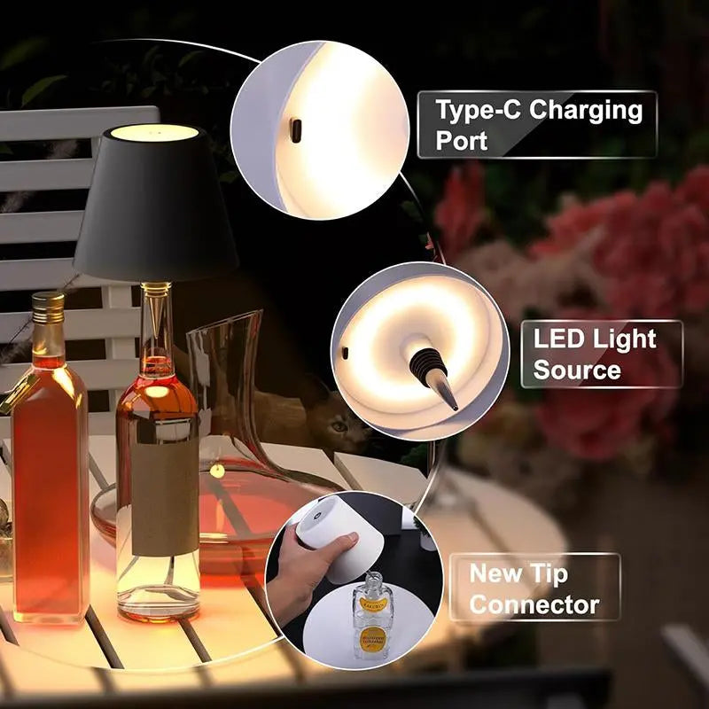 Wireless Bottle Lamp – Touch Control, 3-Color Dimmable LED Light