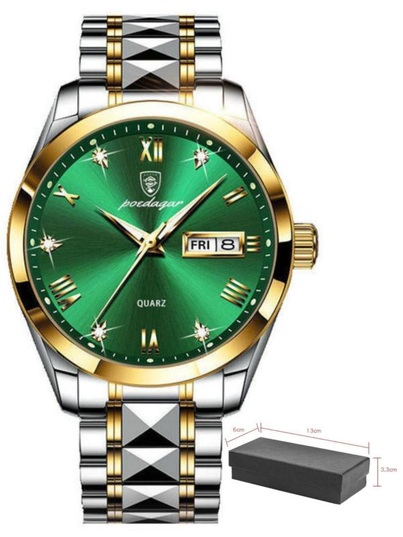 Men'S Business Fashion Rhinestone Decorated Analog-Digital Quartz Watch, Fashion Modern Watch for Party Decor, Trendy Exquisite Watch for Birthday Gift without Box