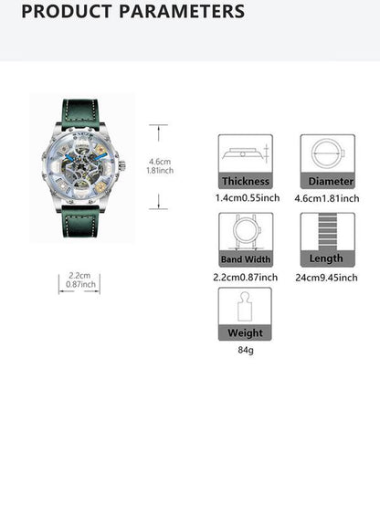 Men'S Business Fashion Hollow Out Design Mechanical Watch, Fashion round Dial Watch, Trendy Watch for Daily Life with Box