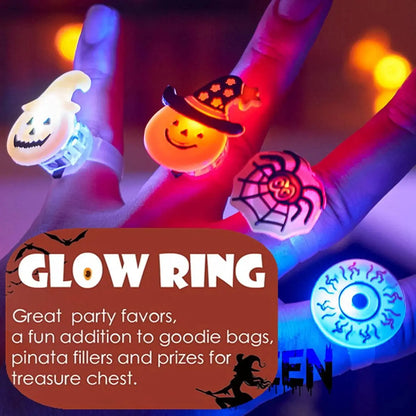 "20/50pcs Halloween LED Rings – Spooky glowing fun for kids’ parties & trick-or-treat!"
