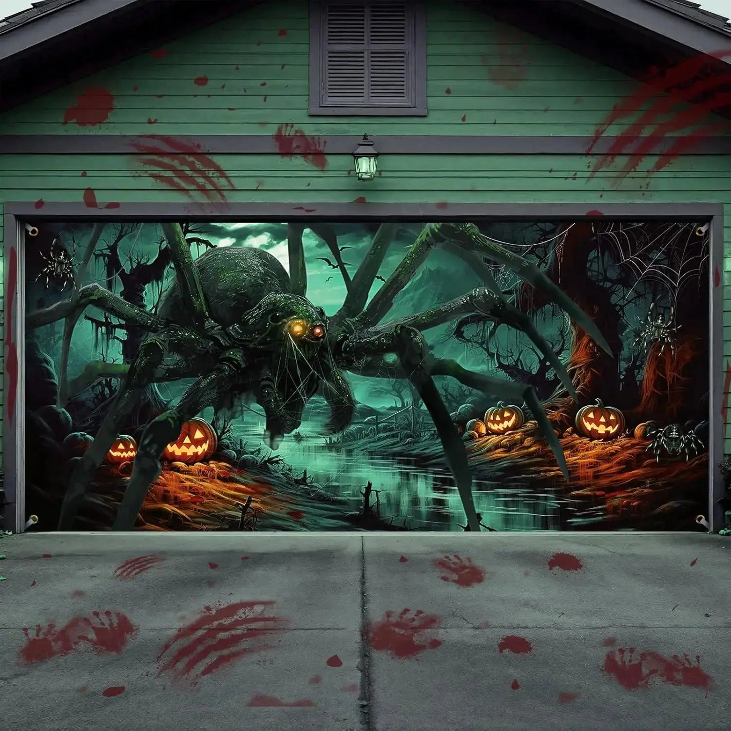 Large Halloween Garage Door Decoration – Horror Spider, Pumpkin & Bat Banner for Spooky Parties & Outdoor Display