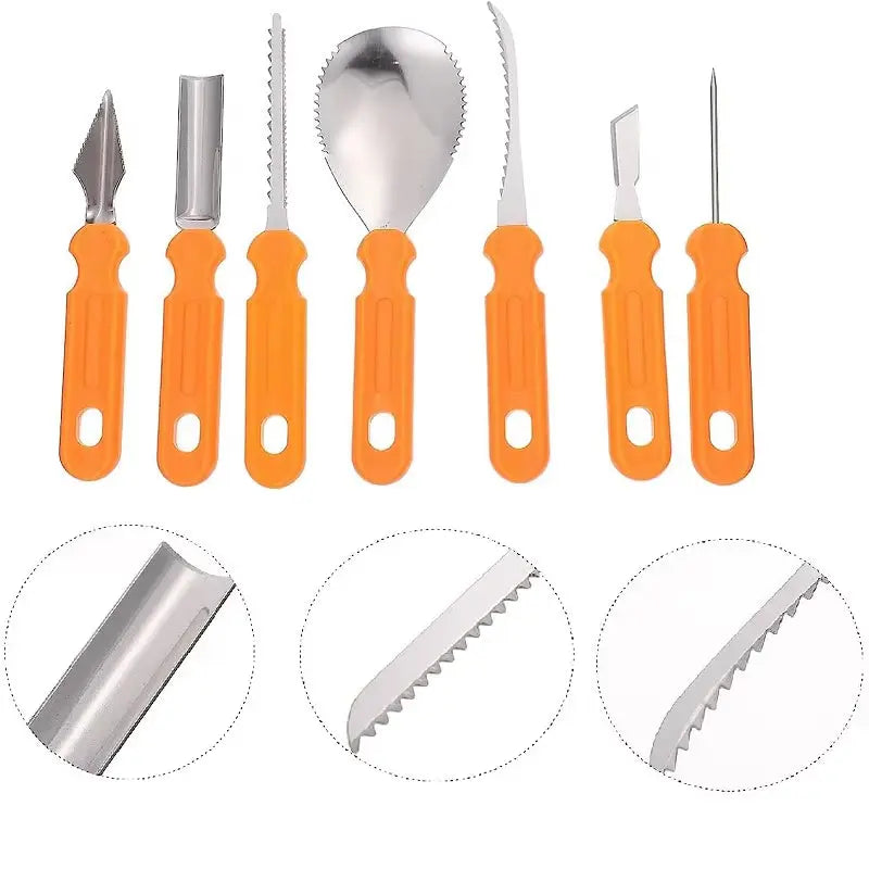 "7-in-1 Pumpkin Carving Tools – Everything you need for perfect Halloween pumpkins."
