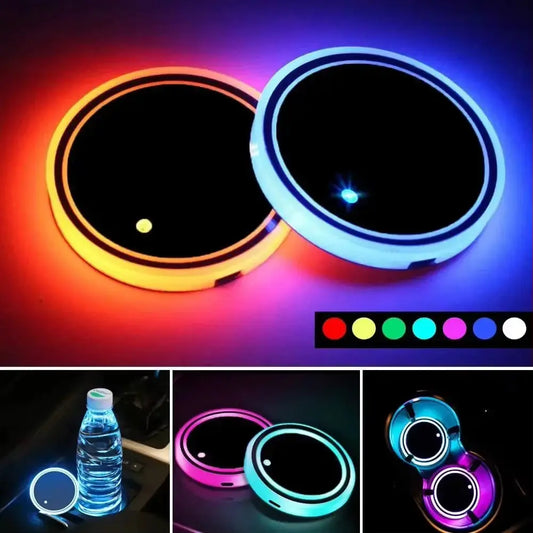 LED Car Cup Holder Lights – 7-Color Interior Atmosphere Coasters