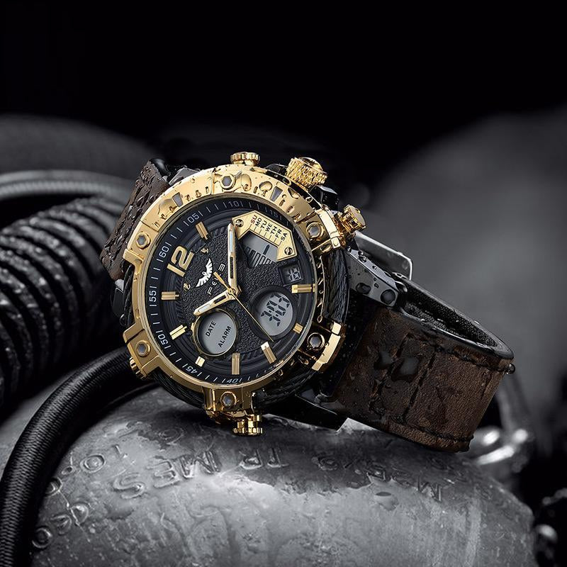 【Fallfreshness】Feice Fashion Men'S Watch Large Dial Waterproof Luminous Watch Fashion High-End Multifunctional Sports Dual Time Zone Watch Gift Set
