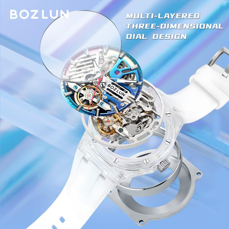 BOZLUN Mens Watch Skeleton Luxury Mechanical Luminous Waterproof Self-Winding Wrist Watch 0188 Watches of Tiktok