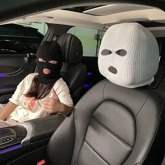 Universal Car Seat Headrest Cover – 3-Hole Balaclava Style Funny Decoration