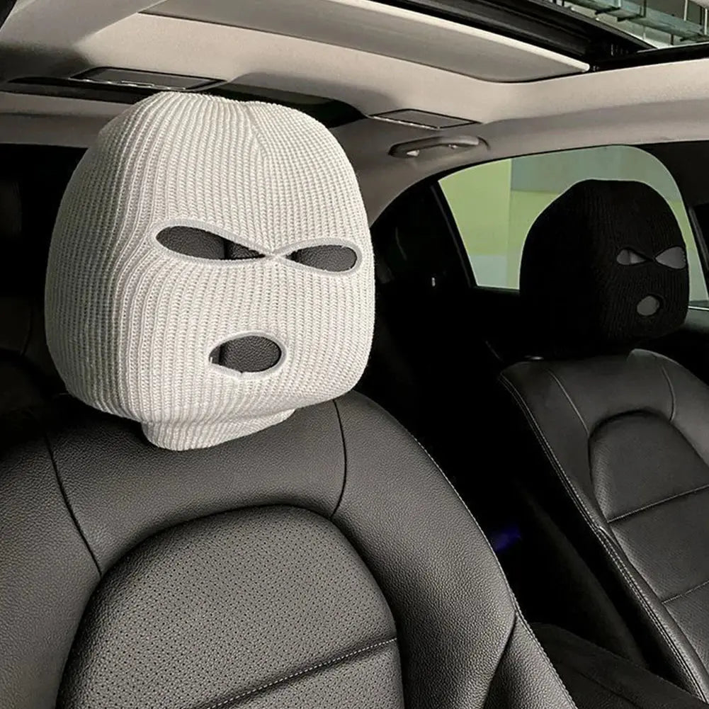 Universal Car Seat Headrest Cover – 3-Hole Balaclava Style Funny Decoration