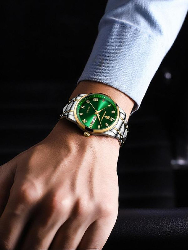Men'S Business Fashion Rhinestone Decorated Analog-Digital Quartz Watch, Fashion Modern Watch for Party Decor, Trendy Exquisite Watch for Birthday Gift without Box