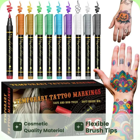 Temporary Tattoo Markers – 10/15 Color Skin-Safe Tattoo Pens