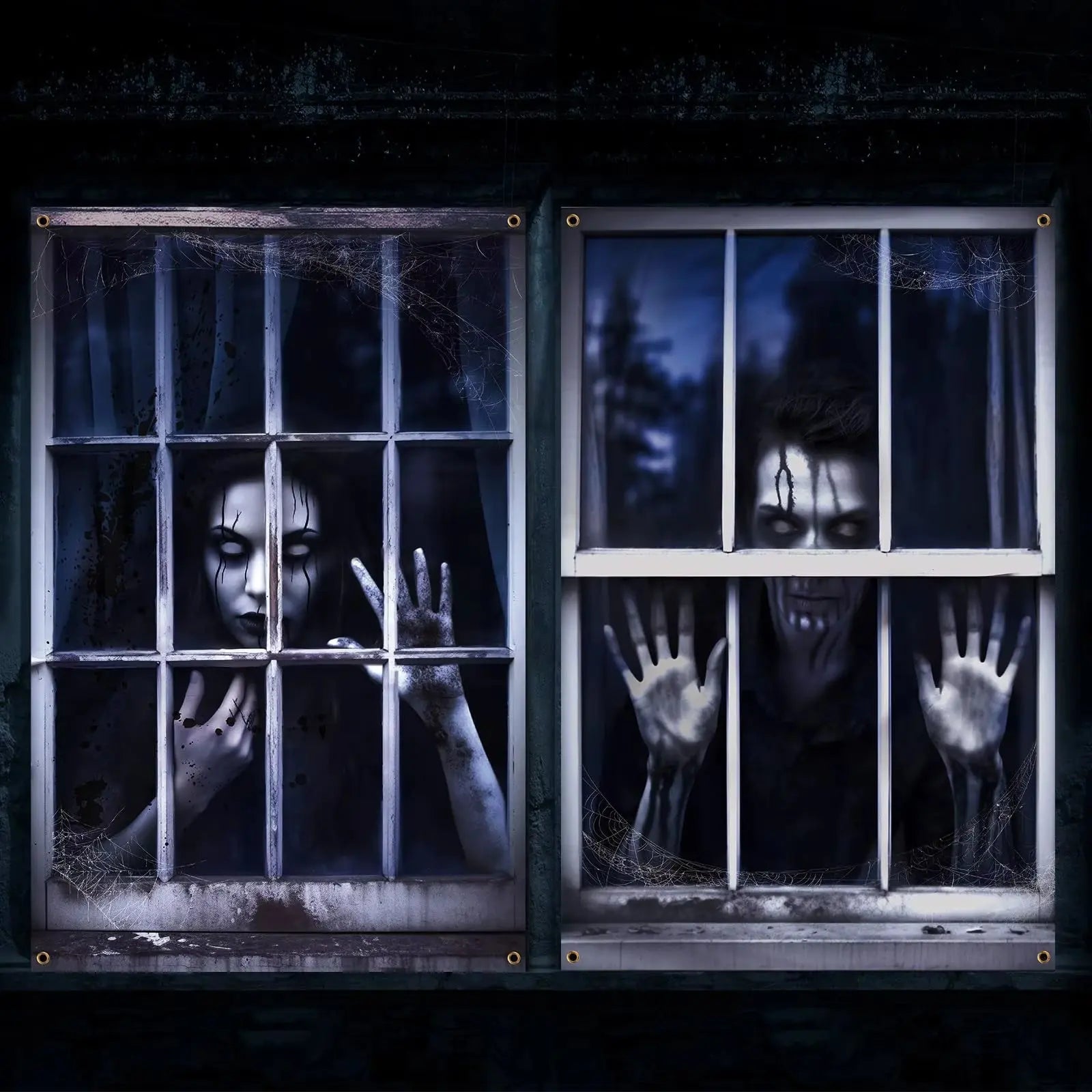 Halloween Ghost Window Covers – 2Pcs Creepy Male & Female Silhouette Curtain Posters