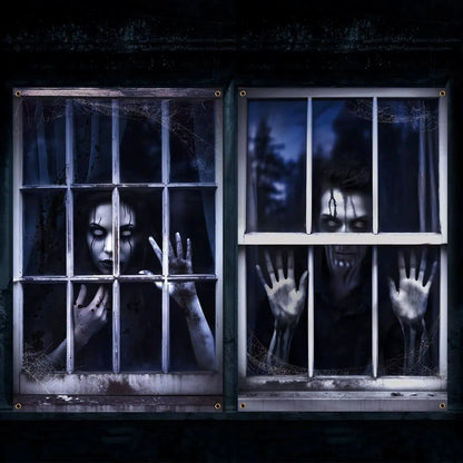 Halloween Ghost Window Covers – 2Pcs Creepy Male & Female Silhouette Curtain Posters