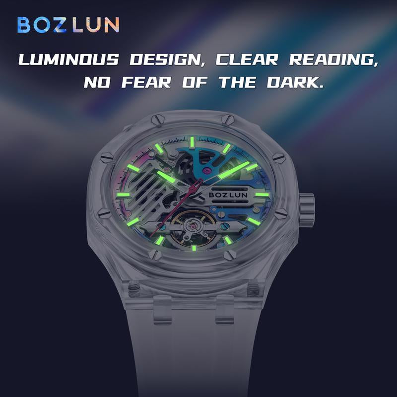BOZLUN Mens Watch Skeleton Luxury Mechanical Luminous Waterproof Self-Winding Wrist Watch 0188 Watches of Tiktok