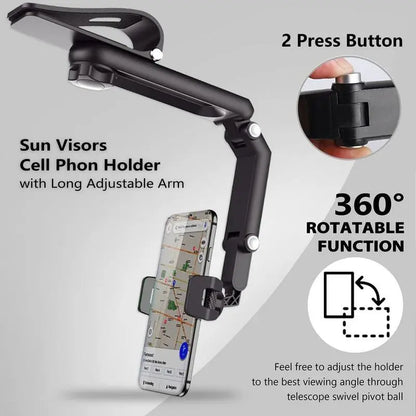 1080° Rotating Car Phone Holder – Multi-Function Sun Visor Mount