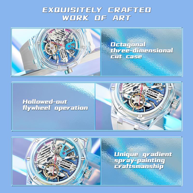 BOZLUN Mens Watch Skeleton Luxury Mechanical Luminous Waterproof Self-Winding Wrist Watch 0188 Watches of Tiktok