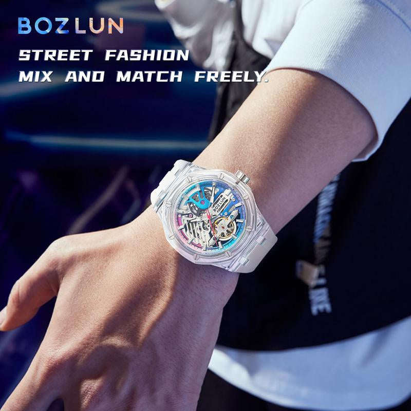 BOZLUN Mens Watch Skeleton Luxury Mechanical Luminous Waterproof Self-Winding Wrist Watch 0188 Watches of Tiktok